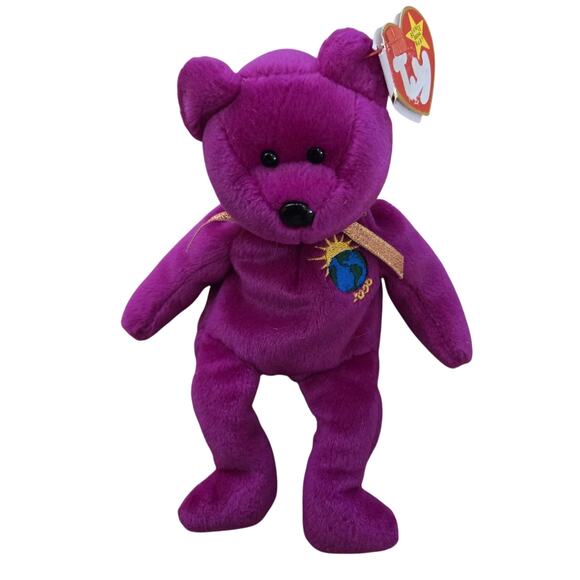 TY Beanie Baby Millennium‎ Bear 8.5" Stuffed Animal Toy Purple Pink 1999 release - Picture 1 of 8